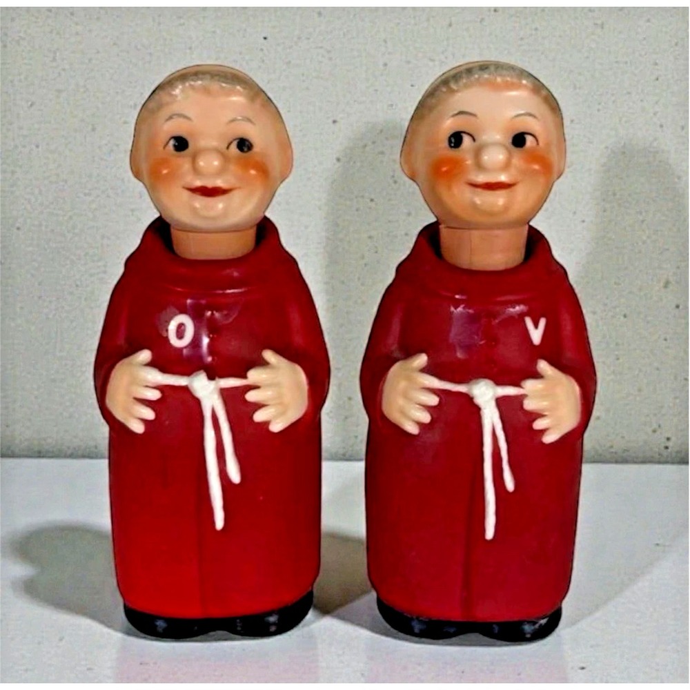 Vintage Goebel Hummel Red Friar Tuck Monks Oil And Vinegar Cruets Germany 60's